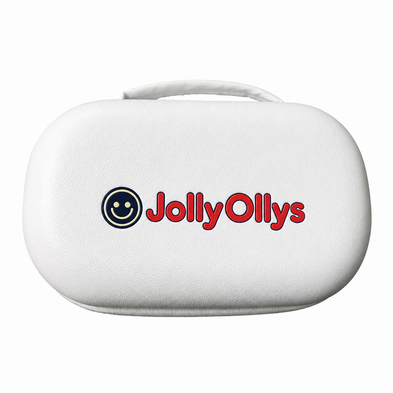 JollyOllys white kids toy storage carry case with playful logo for small toys and accessories