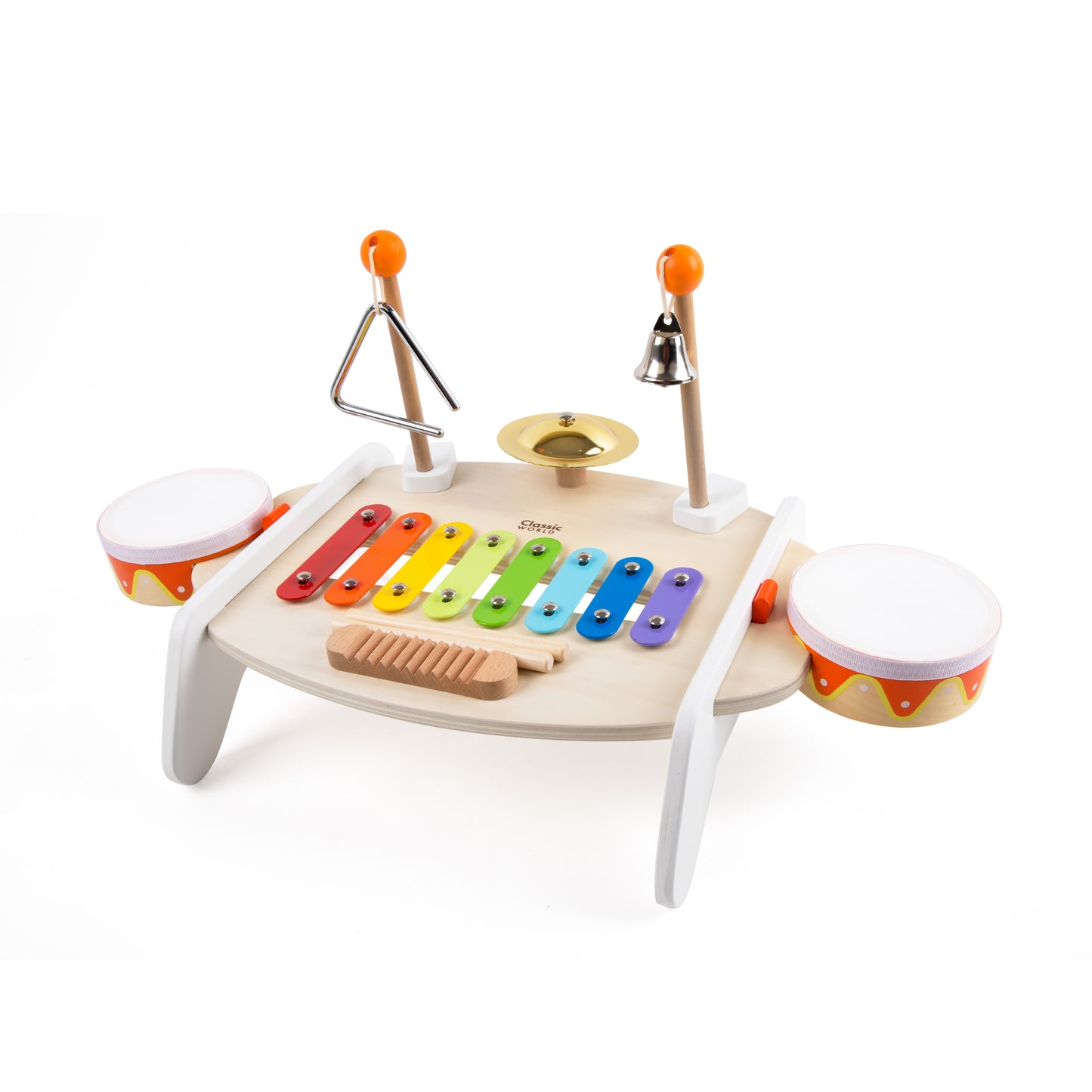 Kids wooden musical activity table with xylophone drums triangle bell and cymbal