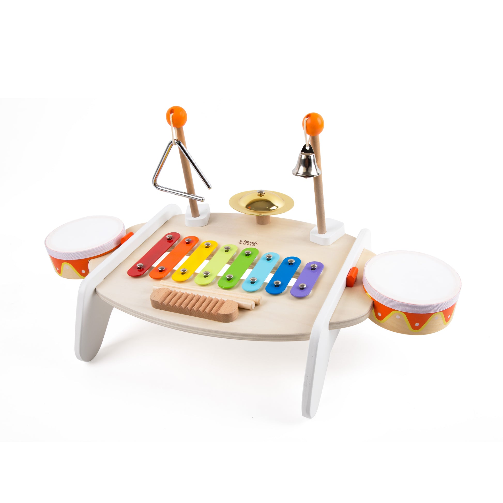 Kids wooden musical activity table with xylophone drums triangle bell and cymbal